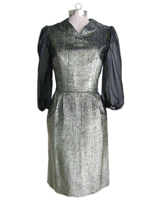 1950s Party Dress Gold Black Sheer