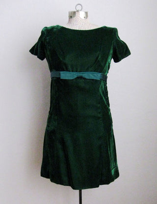 1960s Dress Green Velvet Empire Waist