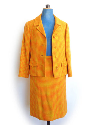 1950s Suit Orange Wool Houndstooth
