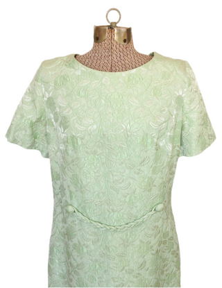 1960s Dress Celery Green Brocade Braid