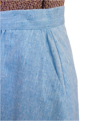 1970s Blue Skirt A-Line Cotton Slub