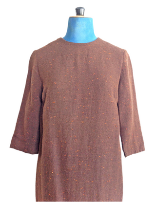 1960s Shift Dress Brown Slub Textured