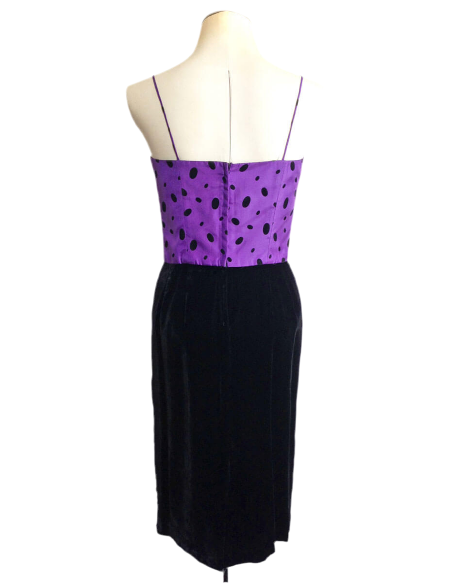 1980s Cocktail Dress Black Velvet Purple 1980s Cocktail Dress Black Velvet Purple