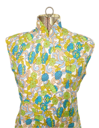 1960s Floral Dress Mandarin Collar