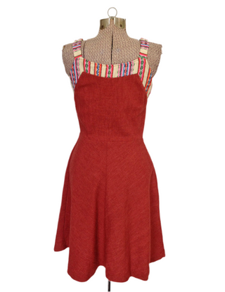 1970s Mexican Sun Dress Rust Cotton