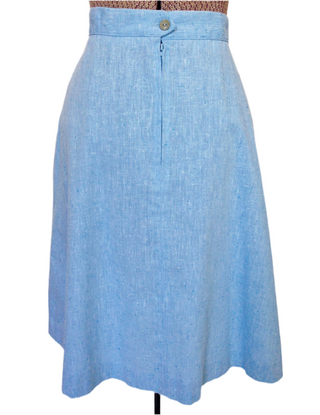 1970s Blue Skirt A-Line Cotton Slub