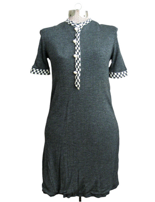 1960s Mini Dress Grey Jersey Checker