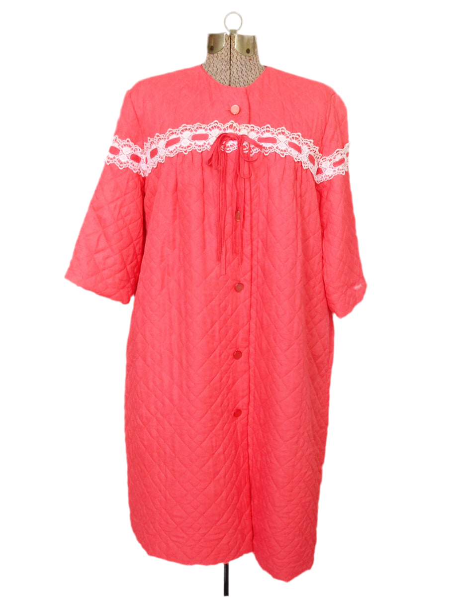 1950s Quilted Robe Coral Pink Lace – Vintage Logic