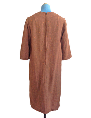 1960s Shift Dress Brown Slub Textured