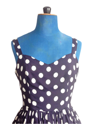 Polkadot Sundress Full Skirt Navy White