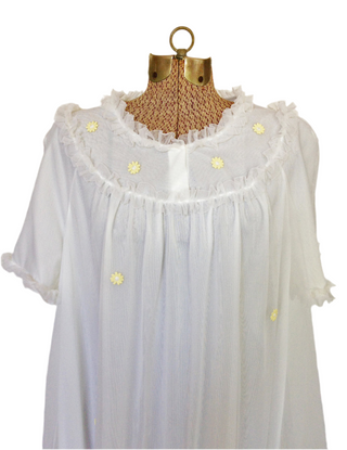 1960s Nightgown White Chiffon Daisy