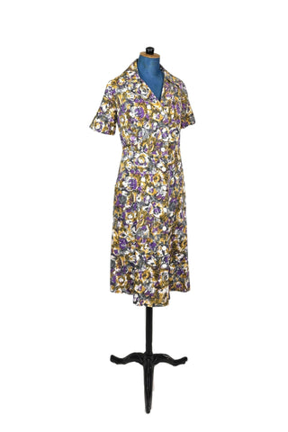 white cotton shirtwaist dress Vintage Shirtwaist Dress Abstract Floral