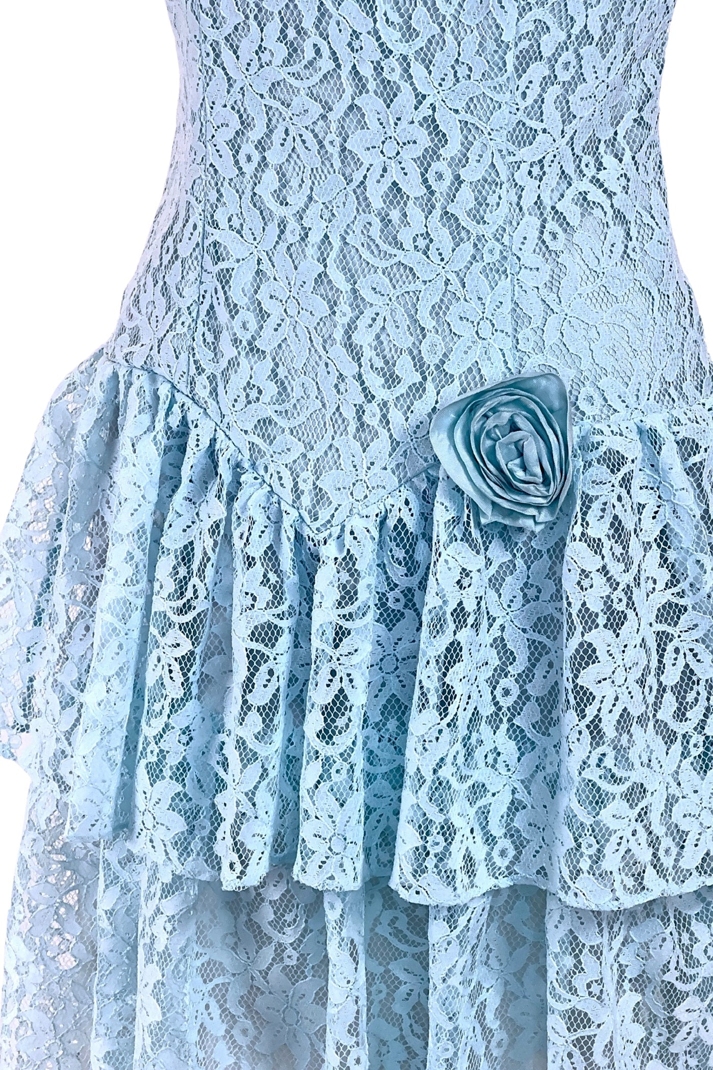Lace 1980s Formal Dresses 1980s Prom Dress Blue Lace Rosette Lace 1980s Formal Dresses 1980s Prom Dress Blue Lace Rosette