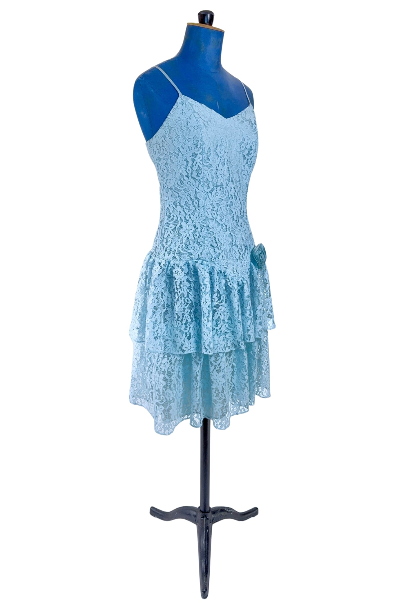 1980's prom dress 1980s Prom Dress Blue Lace Rosette