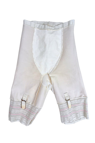Vintage 1950s Bi-flex girdle shorts shaper garment with integrated stocking garters.

Crafted from mixed synthetic fabrics with a cotton smoother panel in the front to provide structure.

Inside the leg openings are stocking garter clips (hidden inside so that they don’t spoil the line of the garment).

The perfect base for all your true vintage or vintage inspired looks.

Designed by Bi-flex in Montreal, Canada.