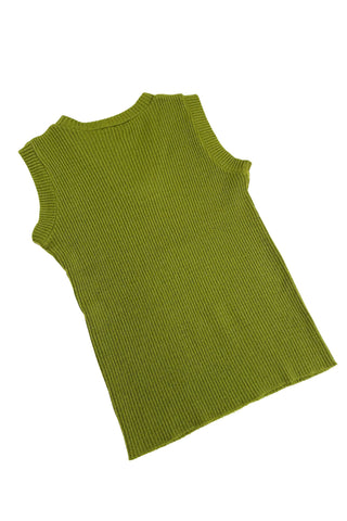 Vintage 1960s sweater vest by Holiday Knitwear in ribbed olive green 100% orlon acrylic fiber.