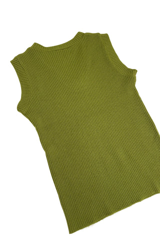 Vintage 1960s sweater vest by Holiday Knitwear in ribbed olive green 100% orlon acrylic fiber.