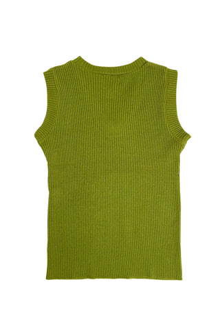 Vintage 1960s sweater vest by Holiday Knitwear in ribbed olive green 100% orlon acrylic fiber.