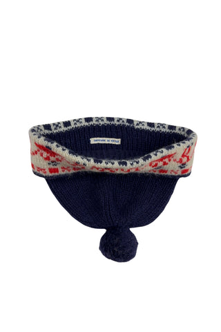 Vintage 1950s children’s wool hat featuring the Swedish “old man” pattern known as gubbamönster. The hat has a wide folded brim and a small pompom on top.