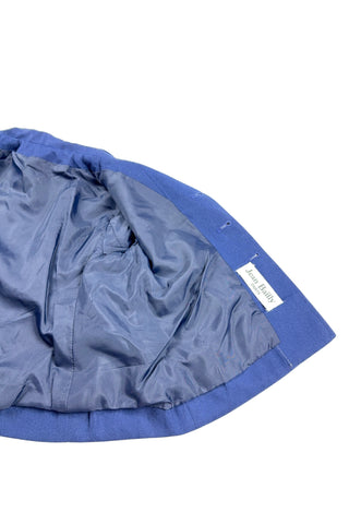 Vintage 1960s Jean Bailly toddler coat in navy blue. Features a double-breasted button placket, faux pocket flaps with real slash pockets beside them, and a half-sash in the back with three buttons.

Fully lined in navy blue acetate.