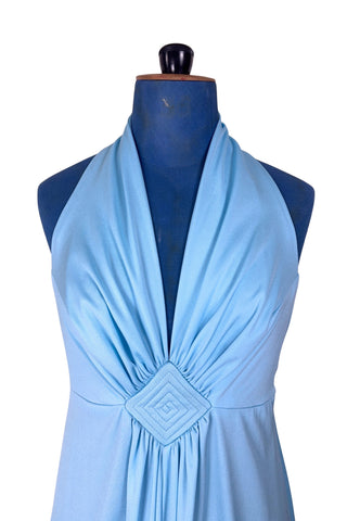 Vintage 1970s Prom Dress Halter Maxi Dress with Cape Light Blue  – Small
