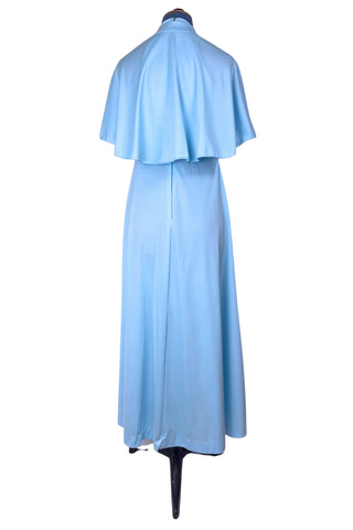 Vintage 1970s Prom Dress Halter Maxi Dress with Cape Light Blue  – Small