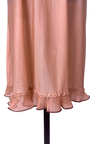 Vintage 1960s Nightgown Ruffle Collar Bow Sleeveless Peach Brown - XL+