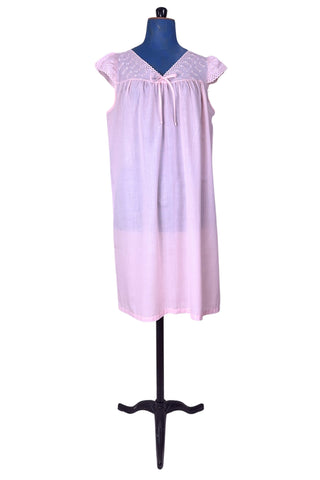 Vintage 1960s Babydoll Nightie Pink Nightgown Bow Eyelet Embroidery - XL+