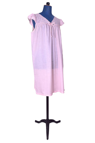 Vintage 1960s Babydoll Nightie Pink Nightgown Bow Eyelet Embroidery - XL+