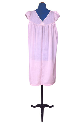 Vintage 1960s Babydoll Nightie Pink Nightgown Bow Eyelet Embroidery - XL+
