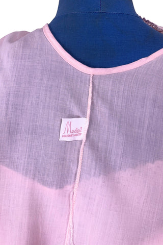 Vintage 1960s Babydoll Nightie Pink Nightgown Bow Eyelet Embroidery - XL+