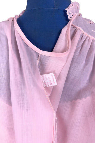 Vintage 1960s Babydoll Nightie Pink Nightgown Bow Eyelet Embroidery - XL+