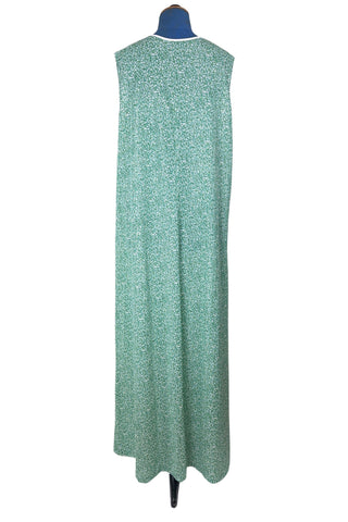 Vintage 1970s Long Nightgown Sleeveless Green Floral White Buttons - XL+