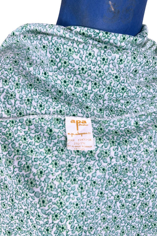 Vintage 1970s Long Nightgown Sleeveless Green Floral White Buttons - XL+