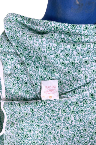 Vintage 1970s Long Nightgown Sleeveless Green Floral White Buttons - XL+