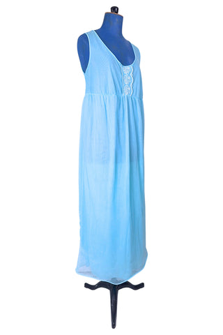 Vintage 1960s Chiffon Nightgown Blue White Lace Sheer Nightie - Large