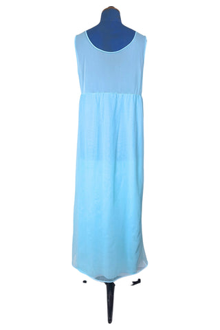 Vintage 1960s Chiffon Nightgown Blue White Lace Sheer Nightie - Large