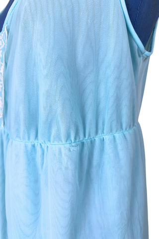 Vintage 1960s Chiffon Nightgown Blue White Lace Sheer Nightie - Large