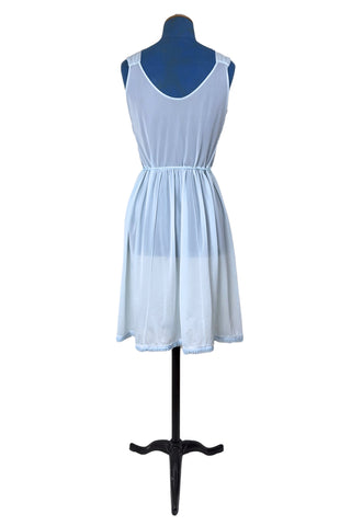 Vintage 1950s Peignoir Nightgown Set Blue Sheer Lace Embroidered 36 - Small