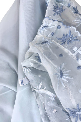 Vintage 1950s Peignoir Nightgown Set Blue Sheer Lace Embroidered 36 - Small