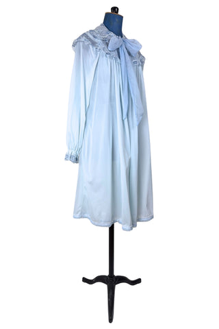 Vintage 1950s Peignoir Nightgown Set Blue Sheer Lace Embroidered 36 - Small