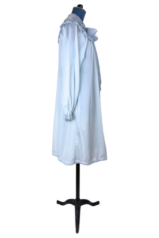 Vintage 1950s Peignoir Nightgown Set Blue Sheer Lace Embroidered 36 - Small