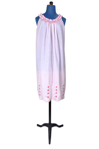 Vintage 1960s Nightgown Pink Embroidered Cotton Nightie Molyclaire Lingerie - Small