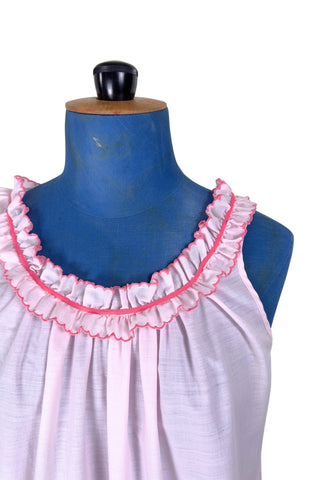 Vintage 1960s Nightgown Pink Embroidered Cotton Nightie Molyclaire Lingerie - Small