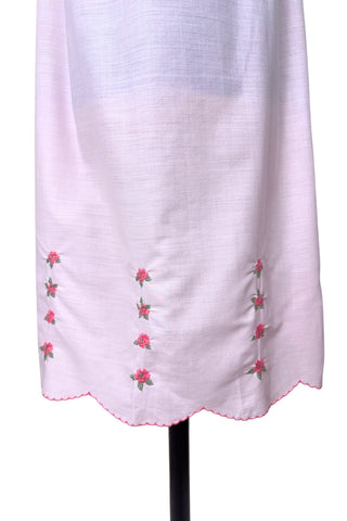 Vintage 1960s Nightgown Pink Embroidered Cotton Nightie Molyclaire Lingerie - Small