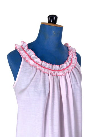 Vintage 1960s Nightgown Pink Embroidered Cotton Nightie Molyclaire Lingerie - Small