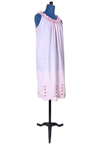 Vintage 1960s Nightgown Pink Embroidered Cotton Nightie Molyclaire Lingerie - Small