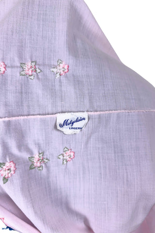 Vintage 1960s Nightgown Pink Embroidered Cotton Nightie Molyclaire Lingerie - Small