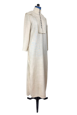 Vintage 1970s Anne Klein Caftan Cream Linen Maxi Dress - Small