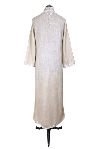 Vintage 1970s Anne Klein Caftan Cream Linen Maxi Dress - Small